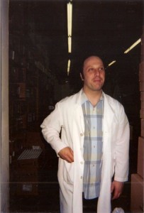 Brian at Kiehl's, in the white lab coat worn by the staff. 