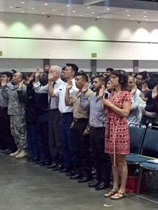 Lea Thau being sworn in as an American citizen 